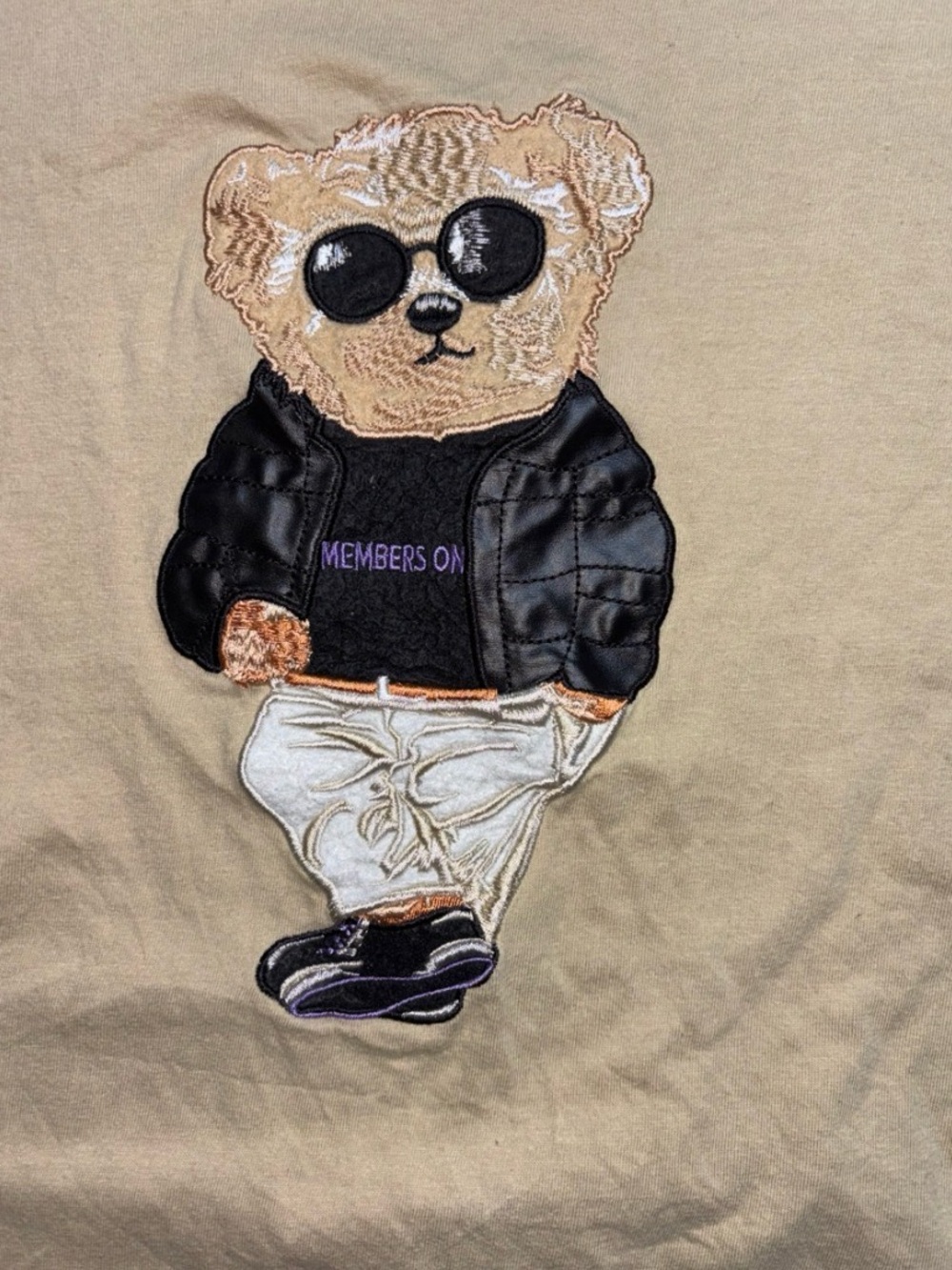 Members Only Beige Teddy Bear Embroidered Short Sleeve T Shirt Size Large - Picture 2 of 5